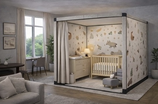 Panl with nature-themed panels — garden view