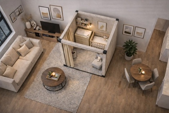 Overhead view — living room with Panl