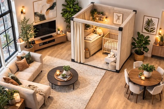 Overhead view — Panl in eclectic apartment