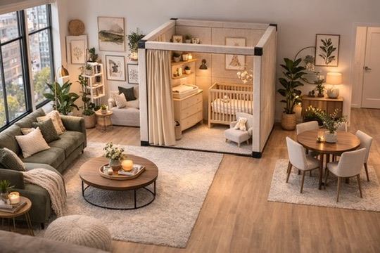 Overhead view of Panl in apartment